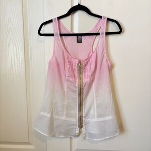 Free People Ombre Pink White Front Zipper Tank Top Fairycore Coquette Size 4